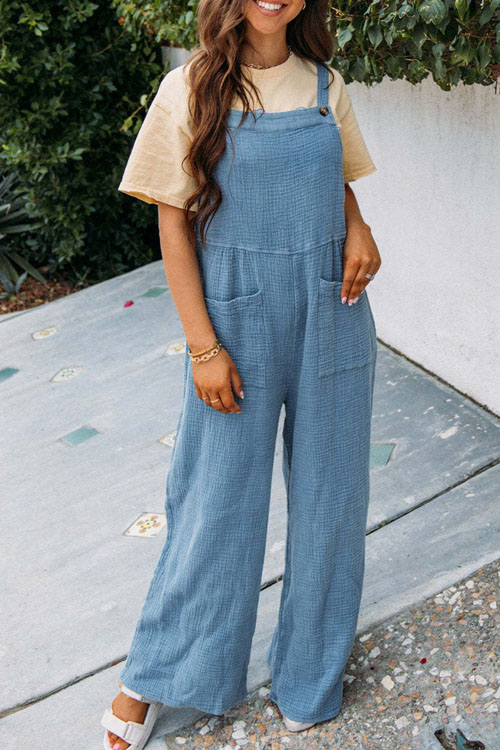 Nonnadresss Casual Pocket Square Neck Loose Back Jumpsuit