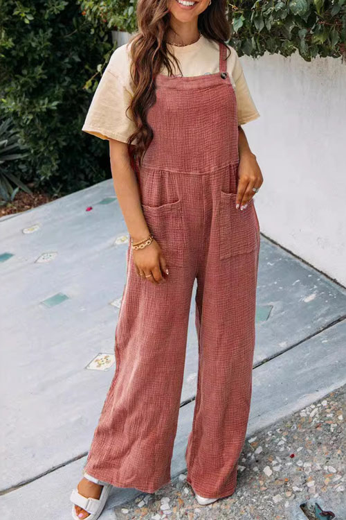 Nonnadresss Casual Pocket Square Neck Loose Back Jumpsuit