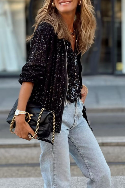 Nonnadress Casual Fashionable Classic Sequin Jacket