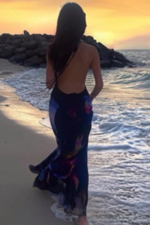 Nonnadress Floral Printed Draped Neck Long Dress