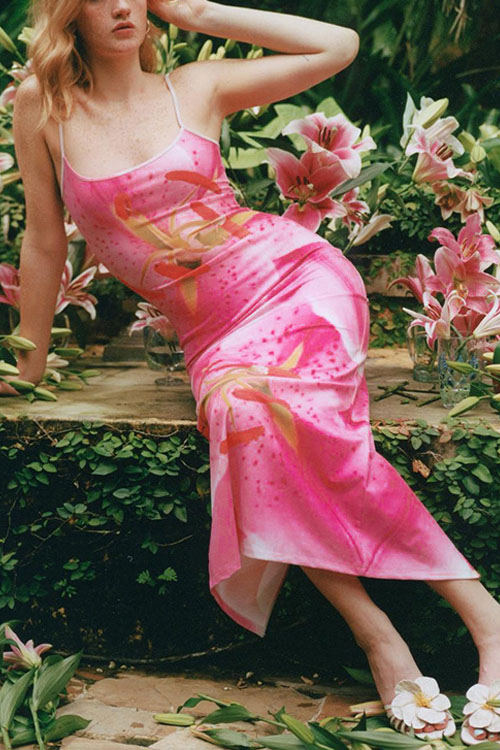 Nonnadress Floral Printed Halter Split Slim Long Dress