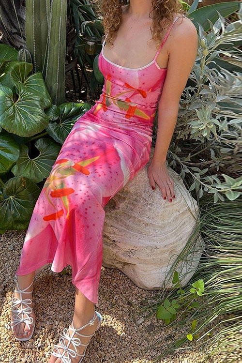 Nonnadress Floral Printed Halter Split Slim Long Dress