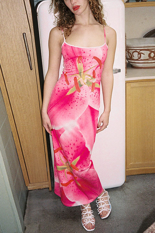 Nonnadress Floral Printed Halter Split Slim Long Dress