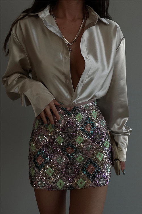 Nonnadress Lapel Long Sleeve Buttoned Elegant Slim Satin Blouse