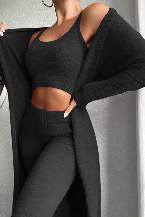 Nonnadress V-neck Plush Short Vest Long Pants Three-piece Set