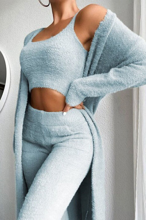 Nonnadress V-neck Plush Short Vest Long Pants Three-piece Set