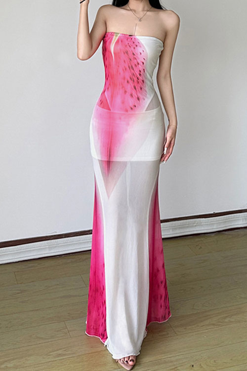 Nonnadress Fluttering Mesh Peach Blossom Sheath Dress