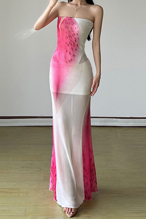 Nonnadress Fluttering Mesh Peach Blossom Sheath Dress