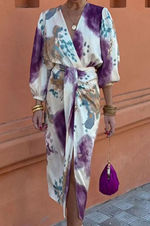 Nonnadress Casual V-neck Long Sleeve Slit Two-piece Set