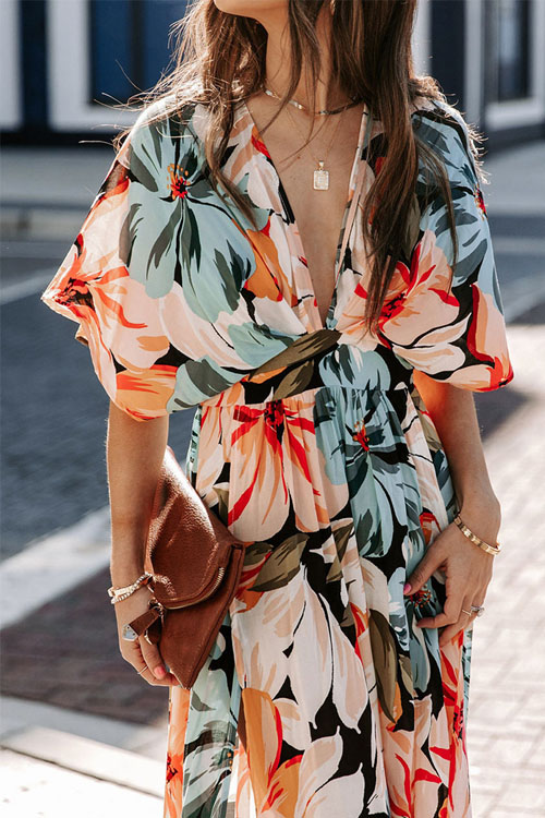 Nonnadress High-waisted Fashion Printed Slit Dress