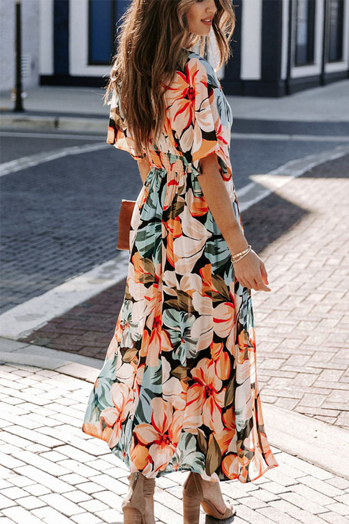 Nonnadress High-waisted Fashion Printed Slit Dress