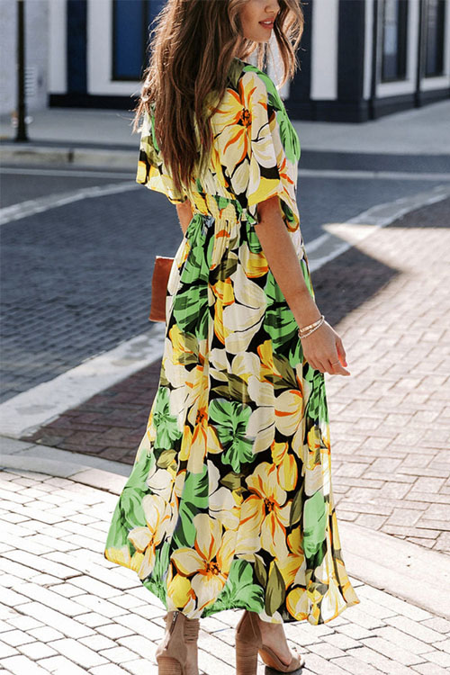 Nonnadress High-waisted Fashion Printed Slit Dress