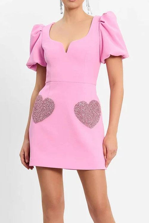 Nonnadress Pink Bubble Sleeve Sequin Dress