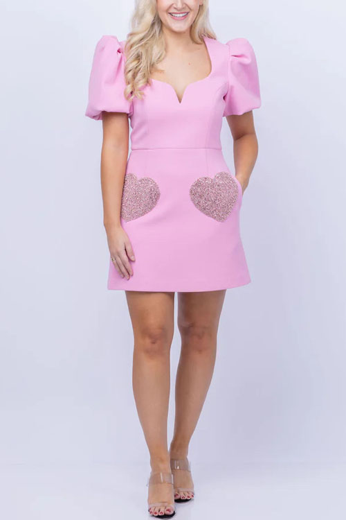 Nonnadress Pink Bubble Sleeve Sequin Dress