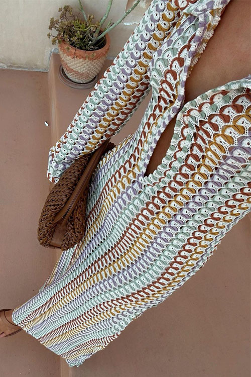 Nonnadress Handmade Crochet Hollow Out Beach V-neck Split Dress