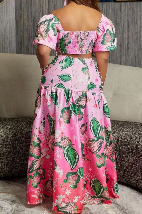 Nonnadress Casual Leaf Gradient Print Two-piece Set