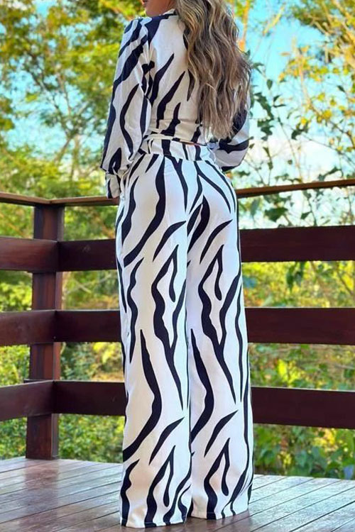 Nonnadress Printed Shirt & Wide Leg Pants Casual Two-piece Set