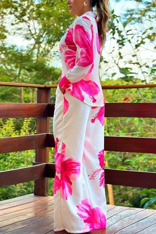 Nonnadress Printed Shirt & Wide Leg Pants Casual Two-piece Set