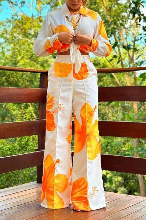 Nonnadress Printed Shirt & Wide Leg Pants Casual Two-piece Set