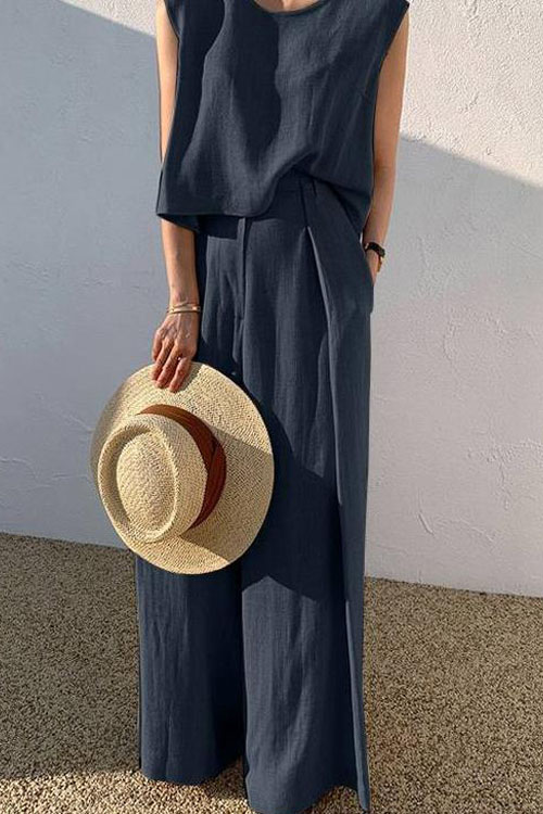 Nonnadress Cotton and Linen Sleeveless Top & Loose Wide Leg Pants Two-piece Set