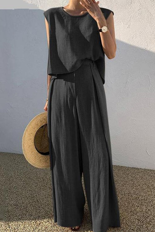 Nonnadress Cotton and Linen Sleeveless Top & Loose Wide Leg Pants Two-piece Set