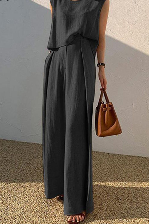 Nonnadress Cotton and Linen Sleeveless Top & Loose Wide Leg Pants Two-piece Set