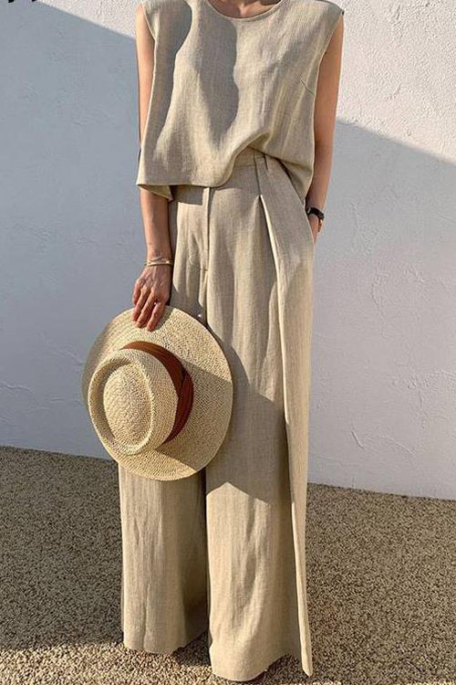 Nonnadress Cotton and Linen Sleeveless Top & Loose Wide Leg Pants Two-piece Set