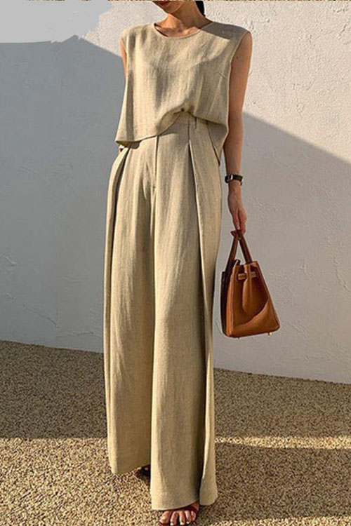 Nonnadress Cotton and Linen Sleeveless Top & Loose Wide Leg Pants Two-piece Set