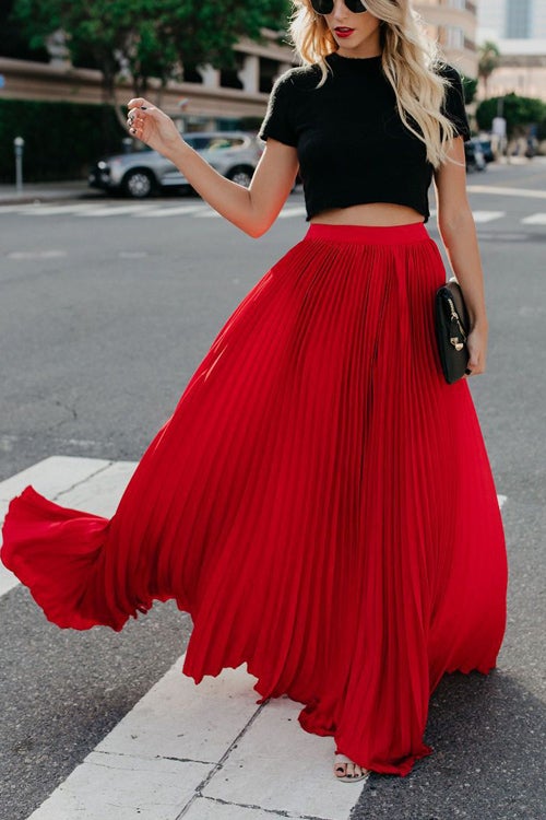 Nonnadress BrRWht Colors Pleated HRWh Waist Skirt