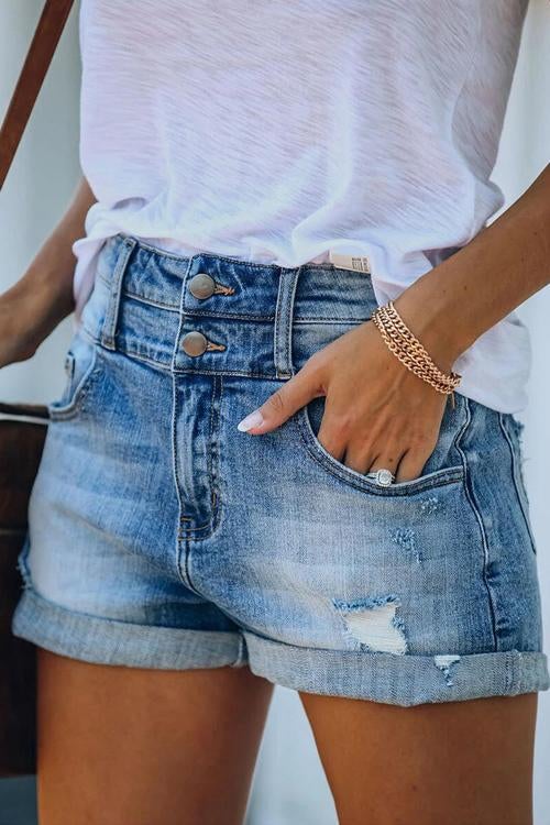 Nonnadress Double Waist Denim Shorts With Turn-Ups