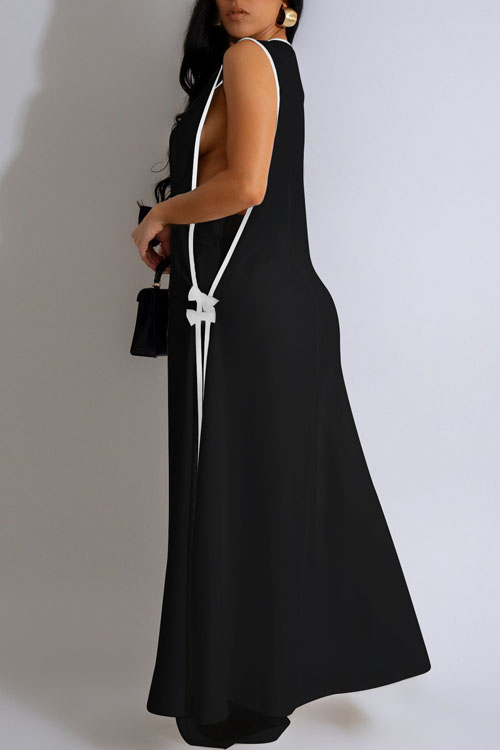 Nonnadress Camellia Bow Long Vest Wide Leg Pants Set