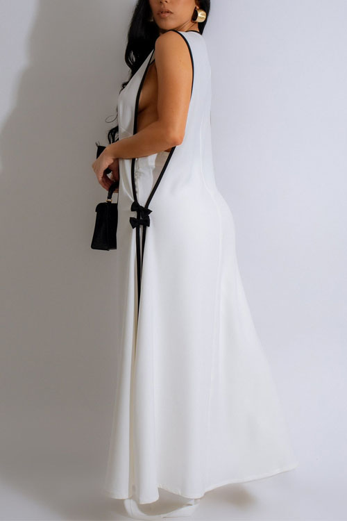 Nonnadress Camellia Bow Long Vest Wide Leg Pants Set