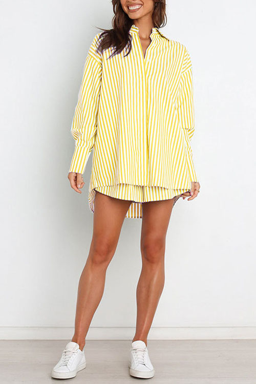 Nonnadress Stylish Striped Women's Shirt Shorts Two-piece Set