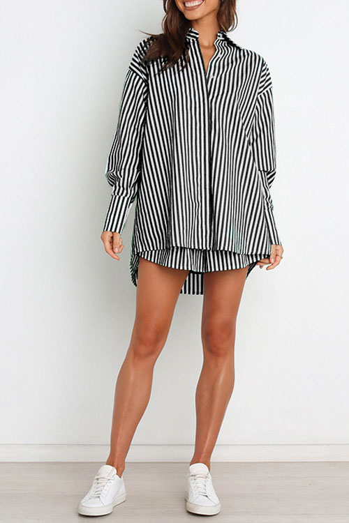Nonnadress Stylish Striped Women's Shirt Shorts Two-piece Set