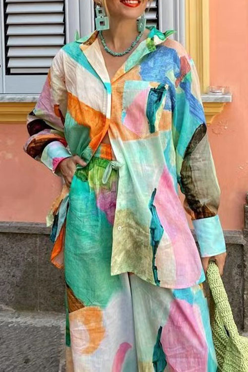 Nonnadress Casual Printed Shirt Neck Loose Two-piece Set