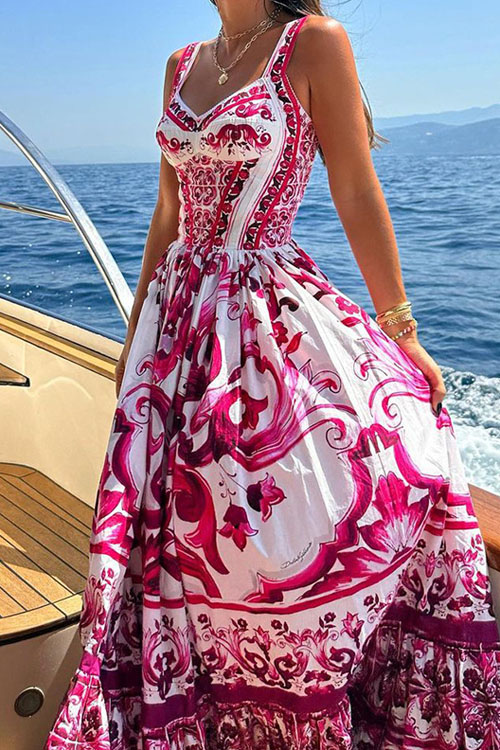 Nonnadress Fashion Swing Midi Printed Halter Dress