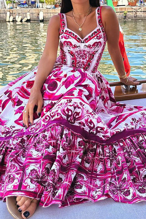 Nonnadress Fashion Swing Midi Printed Halter Dress