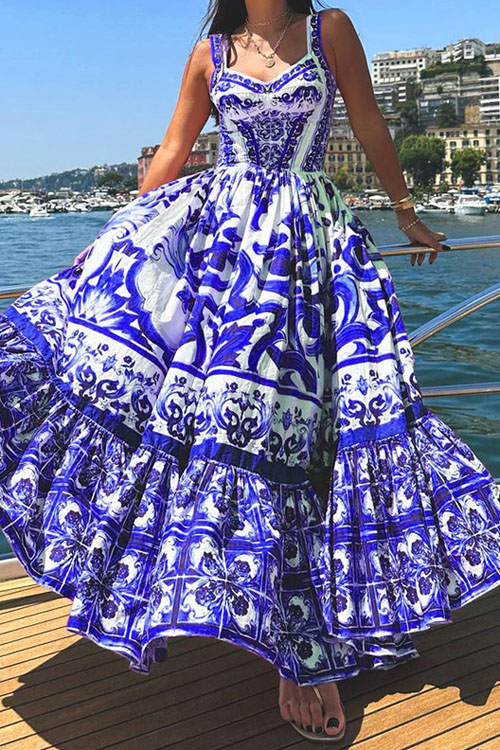 Nonnadress Fashion Swing Midi Printed Halter Dress