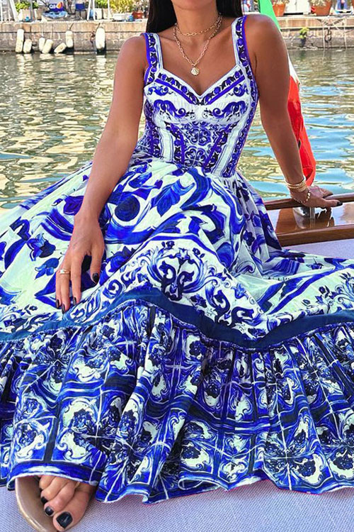 Nonnadress Fashion Swing Midi Printed Halter Dress