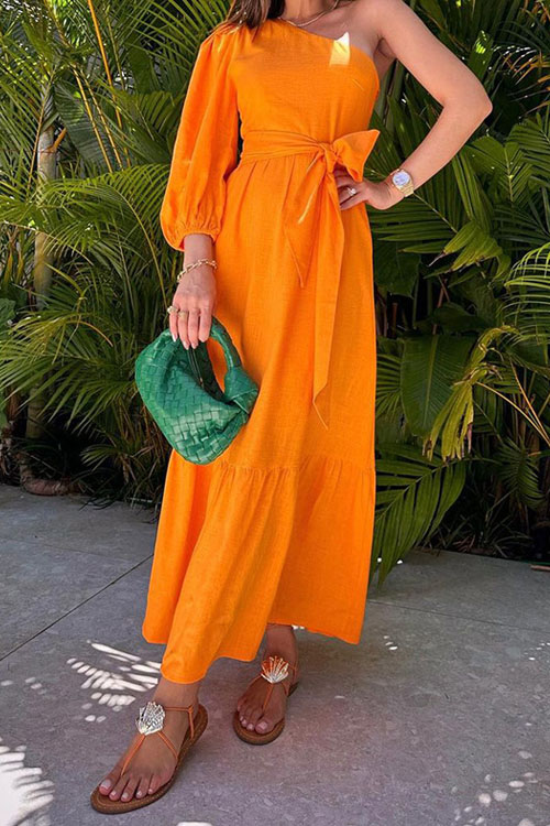 Nonnadress Fashion Slant Shoulder Cotton Linen Dress