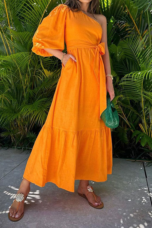 Nonnadress Fashion Slant Shoulder Cotton Linen Dress