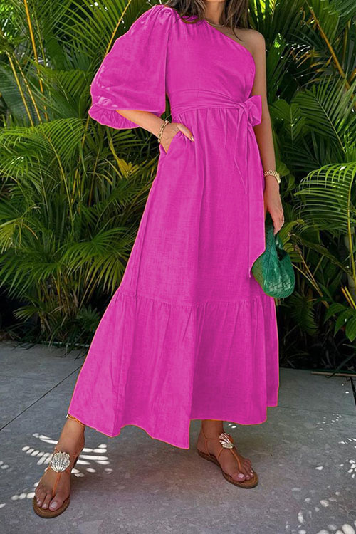 Nonnadress Fashion Slant Shoulder Cotton Linen Dress