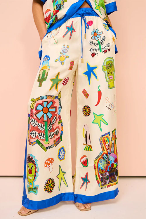 Nonnadress Graffiti Satin Lapel Shirt & Trousers Two-piece Set