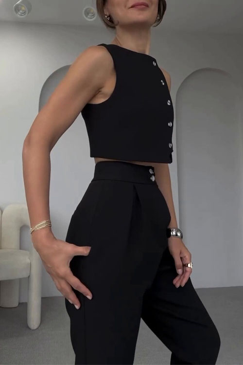 Nonnadress Spring and Summer Small Vest High-waisted Nine-minute Trousers Two-piece Set