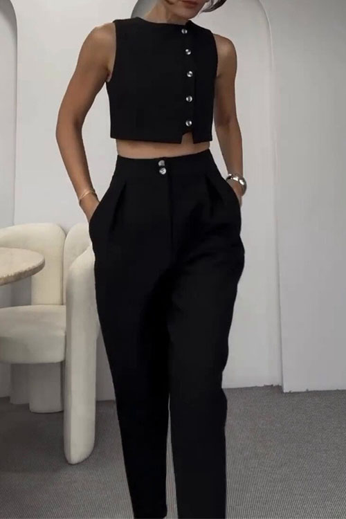 Nonnadress Spring and Summer Small Vest High-waisted Nine-minute Trousers Two-piece Set