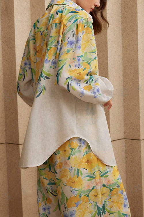 Nonnadress Floral Print Women's Shirt & Pants Holiday Set