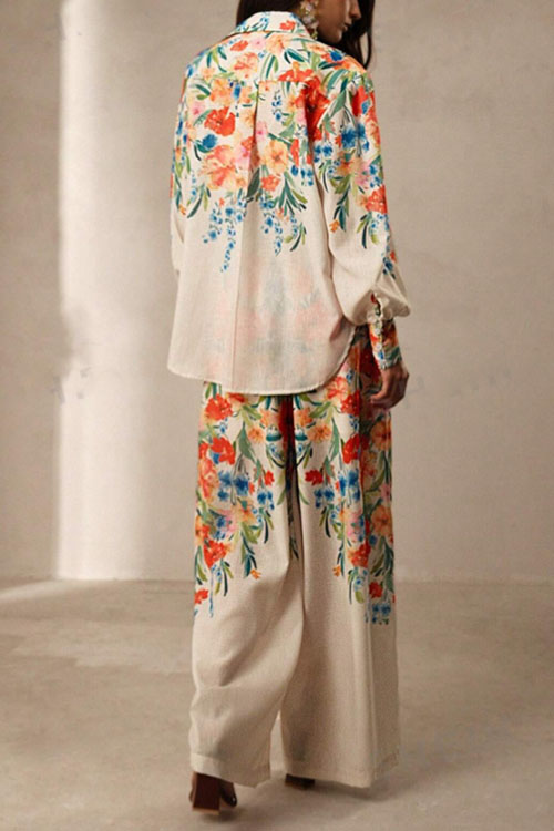 Nonnadress Floral Print Women's Shirt & Pants Holiday Set