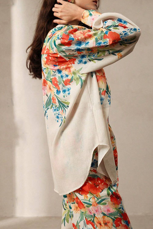 Nonnadress Floral Print Women's Shirt & Pants Holiday Set