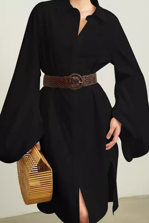 Nonnadress Loose Slim Long Sleeve Shirt Slit Dress
