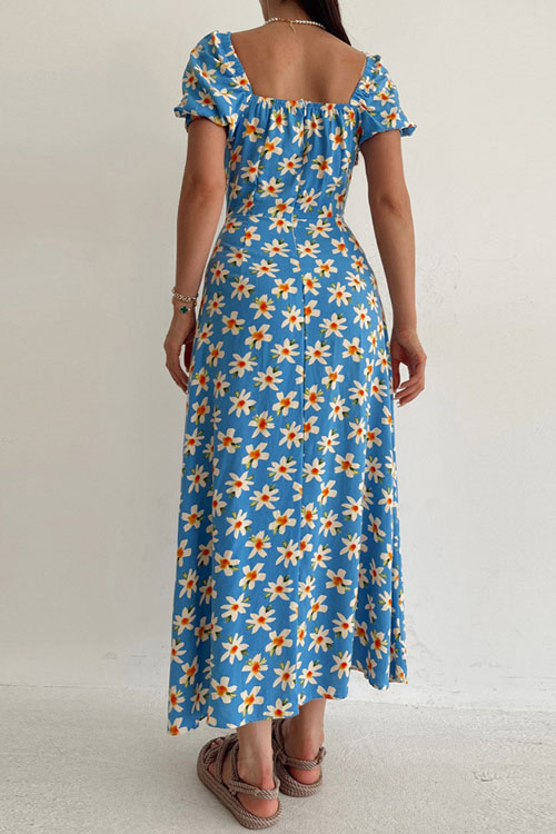 Nonnadress Resort Square Neck Bubble Sleeve French Split Dress